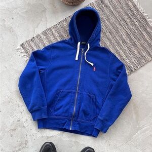 Vintage men’s blue large Polo Ralph Lauren Hoodie Zip Hooded sweatshirt Y2K